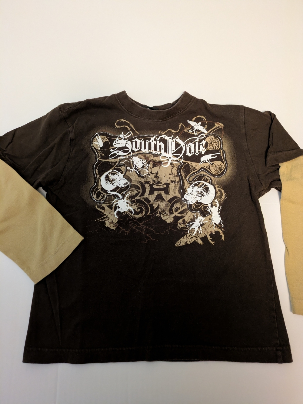 South Pole Boys' Brown Graphic Layered-Look Long Sleeve Tee Y2K Boys 7